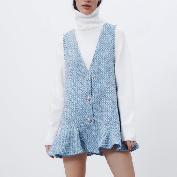 ZARA Ruffled Textured Pinafore Dress - Picture 6 of 13